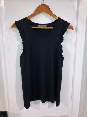 89th & Madison Black Ruffle Sleeve Tank Top - size M